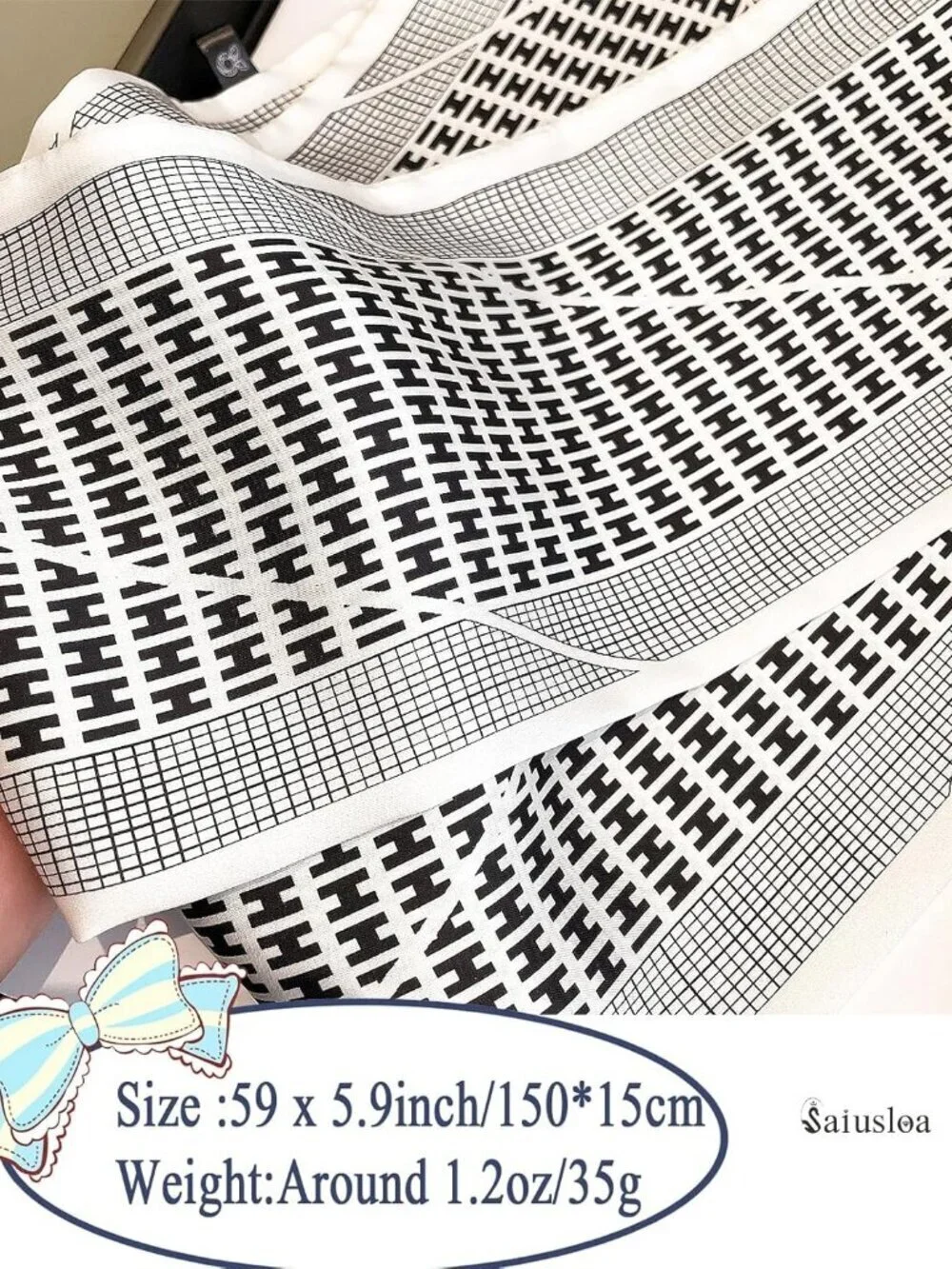 Women's Monochrome Head Scarves Long Skinny Silky Hair Bags Scarf